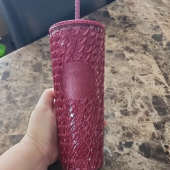 Raspberry Chain Textured Starbucks Tumbler with Straw - Picture 5 of 5